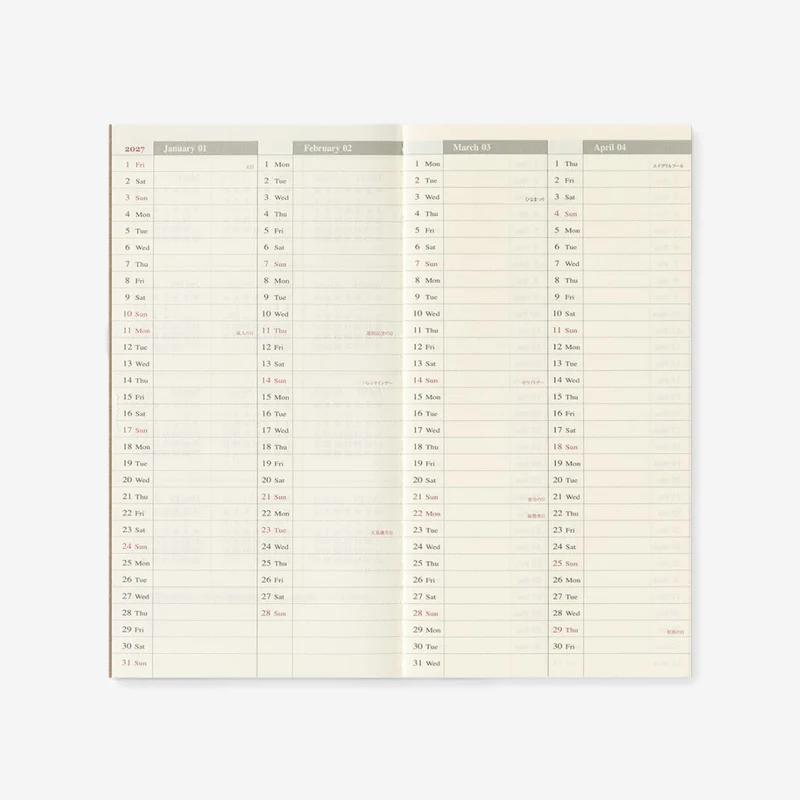 2027 Weekly Vertical Diary TRAVELER'S notebook
