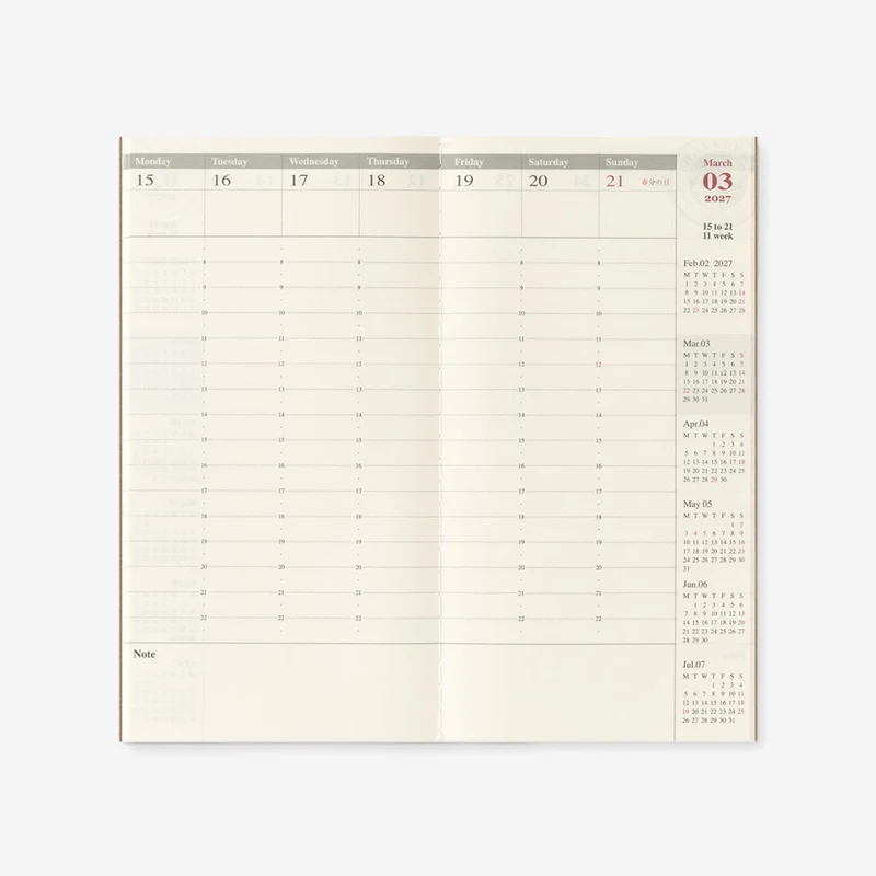 2027 Weekly Vertical Diary TRAVELER'S notebook
