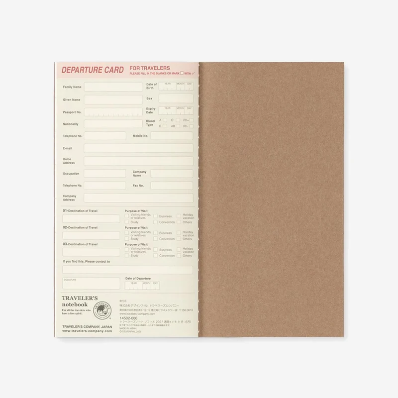 2027 Weekly + Memo Diary TRAVELER'S notebook
