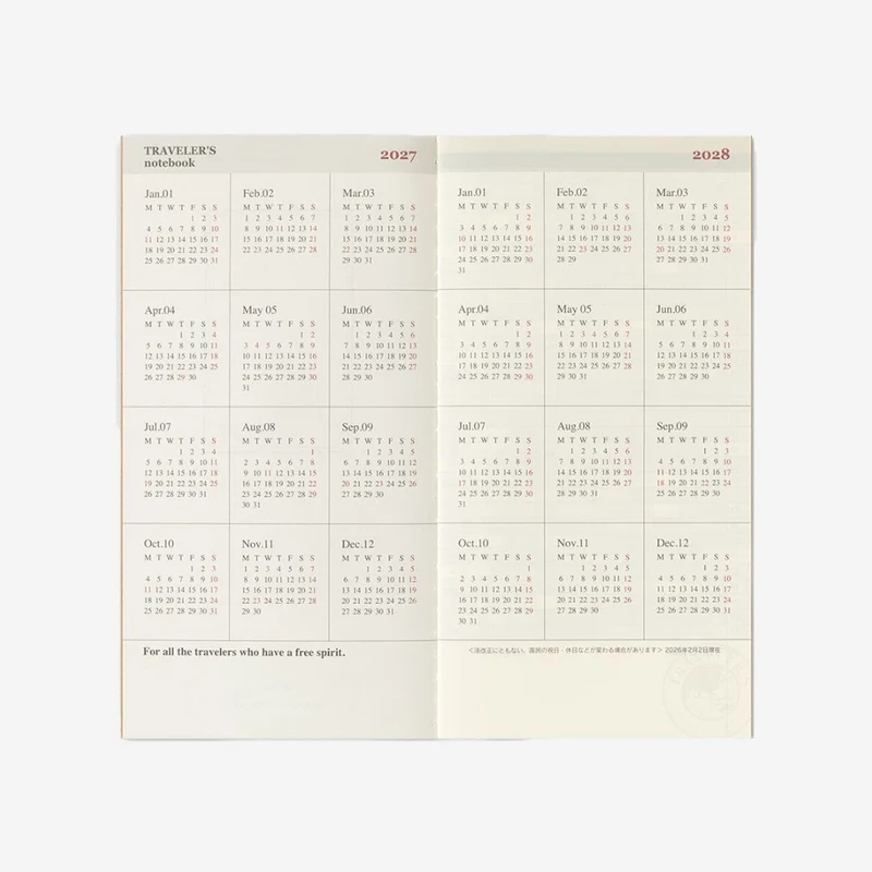 2027 Monthly Diary TRAVELER'S notebook