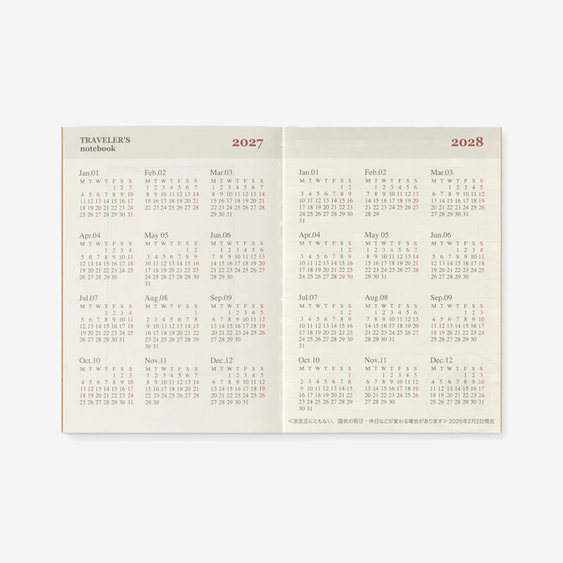 2027 Monthly Diary Passport Size TRAVELER'S notebook