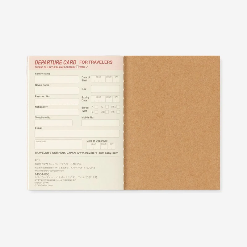 2027 Monthly Diary Passport Size TRAVELER'S notebook