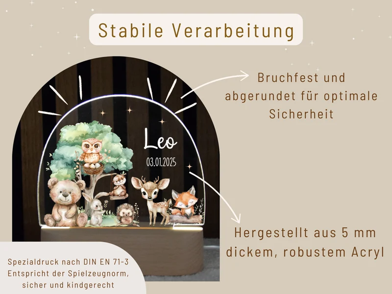 Nachtlicht Kinder - Woodland Tieren 3