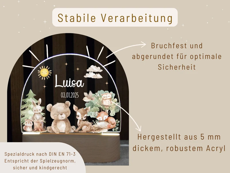 Nachtlicht Kinder - Bär, Reh, Fuchs und Hase