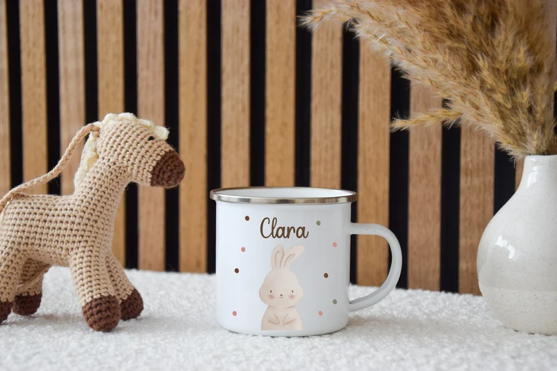 Emaille Kinder Tasse - Löwe, Tiger, Elefant, Hase, Bär und Giraffe