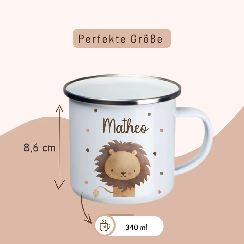 Emaille Kinder Tasse - Löwe, Tiger, Elefant, Hase, Bär und Giraffe