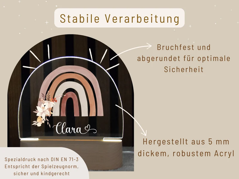 Nachtlicht mit Regenbogen- und Blumenmuster