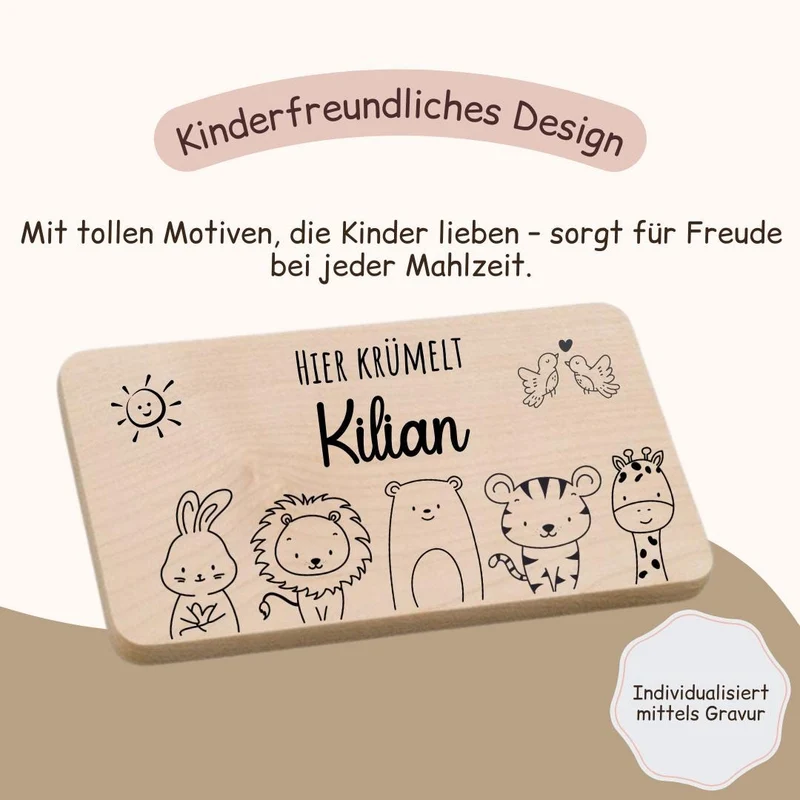 Frühstücksbrett Kinder - mit Tieren