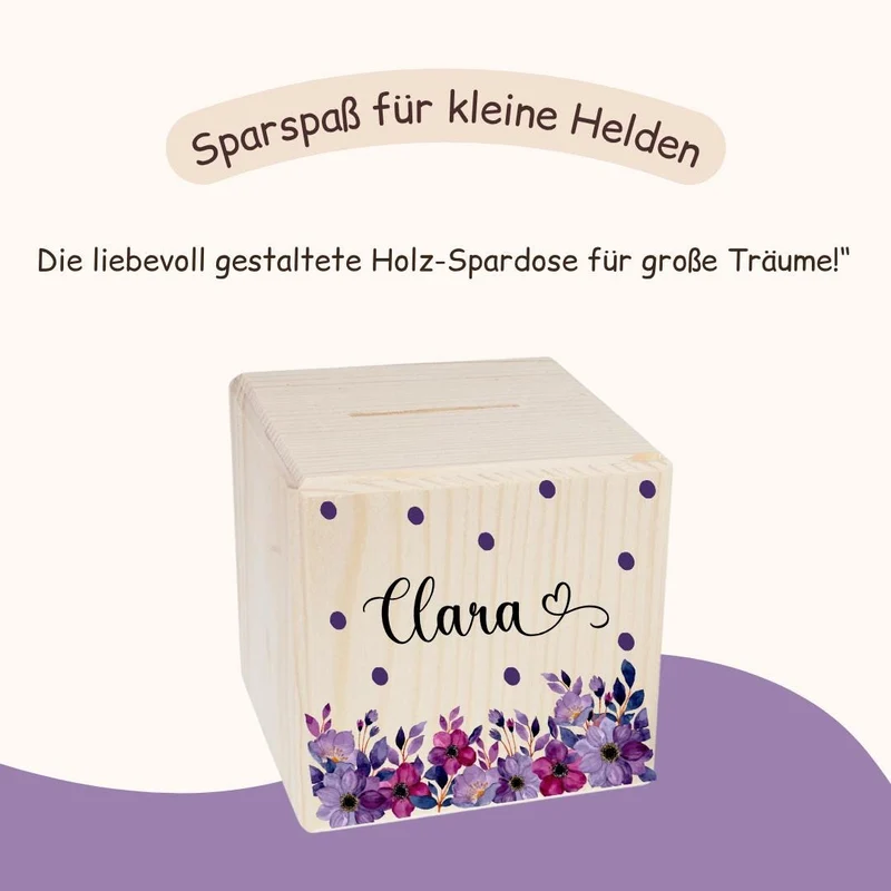 Spardose mit Lila Blumen
