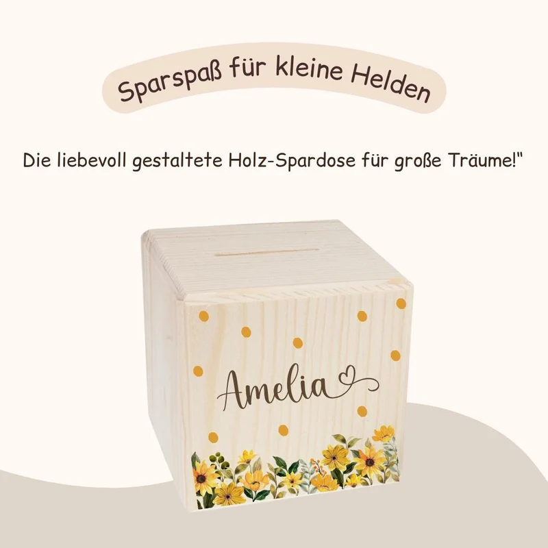 Spardose mit gelben Blumen