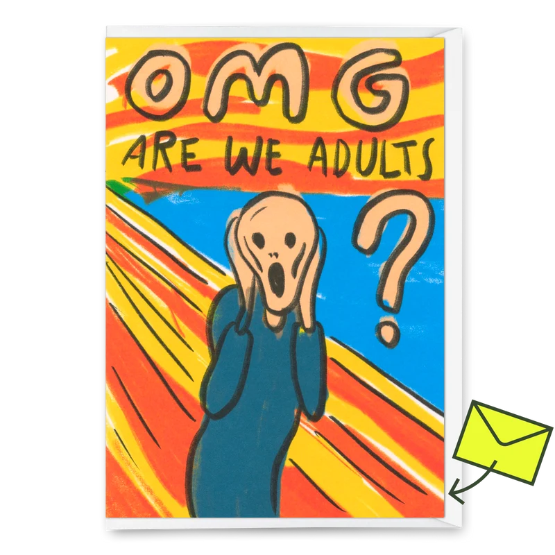 Grußkarte "OMG – are we adults" | Lustige Klappkarte zum Geburtstag