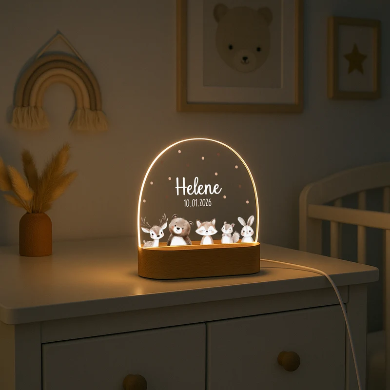 Nachtlicht mit Tieren, Reh, Bär, Fuchs, Hase und Eichhörnchen