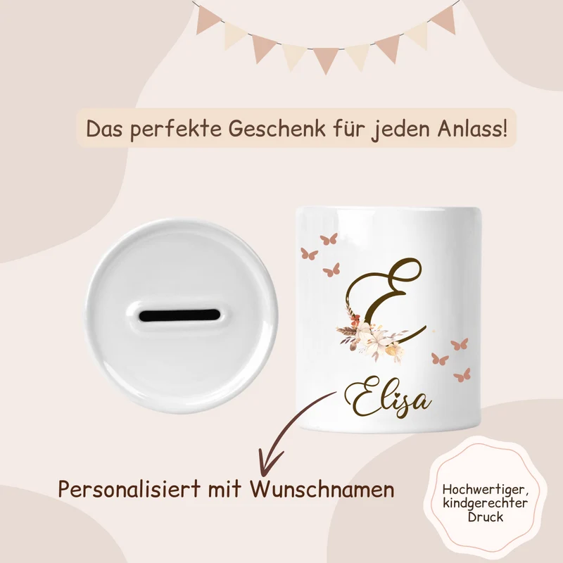 Spardose Keramik - mit Initial und Namen