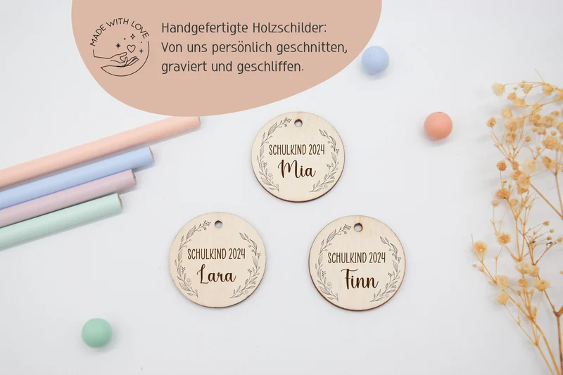 Schultüten Anhänger Holz - mit Kranz