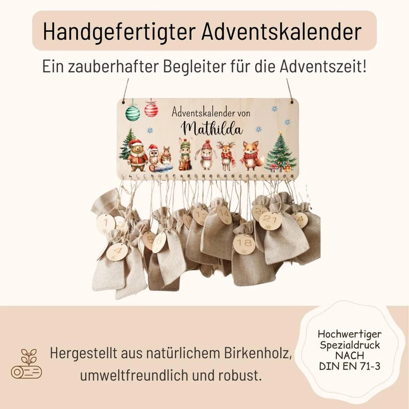 Adventskalender Kinder mit Woodland Tieren