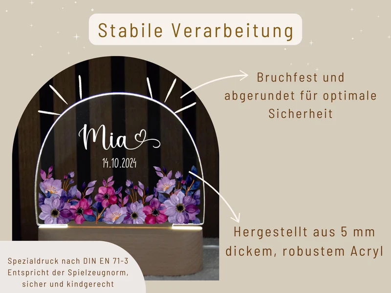Nachtlicht Kinder - Lila Blumen