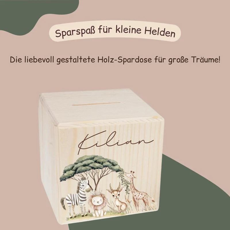 Spardose mit Safari - Tieren