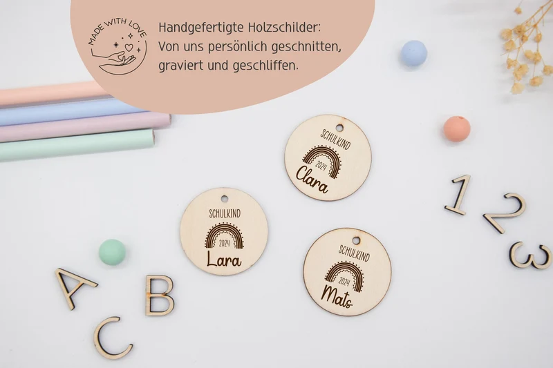 Schultüten Anhänger Holz - mit Regenbogen Schulkind 2024