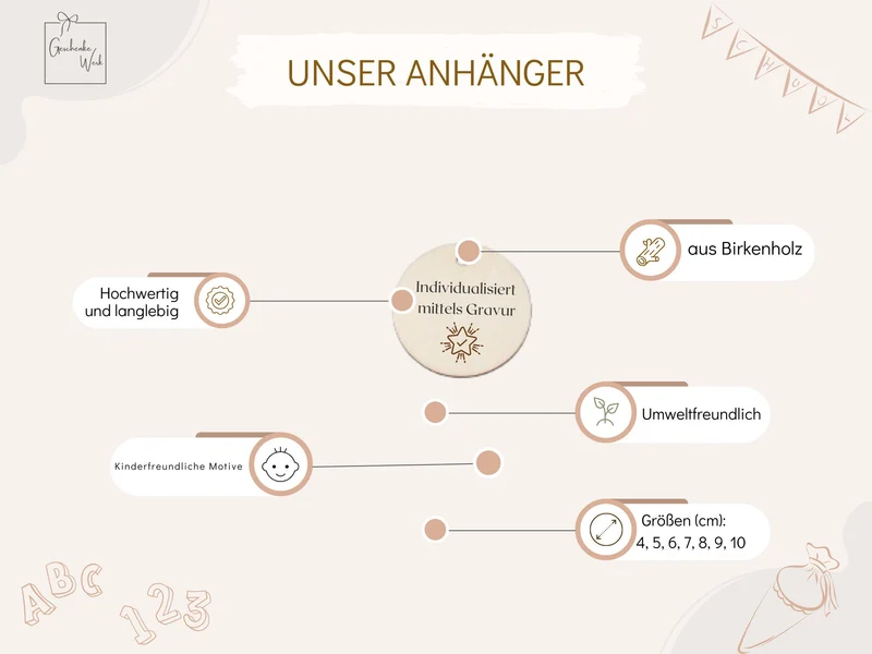 Schultüten Anhänger Holz - mit Regenbogen Schulkind 2024