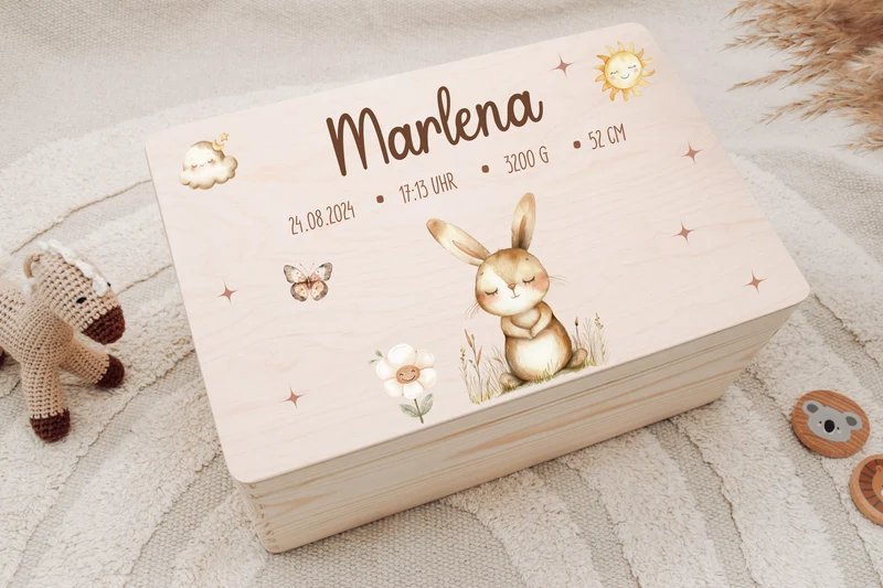 Erinnerungskiste - Tiermotiven, Löwe, Bär, Hase, Reh, Einhorn und Waschbär
