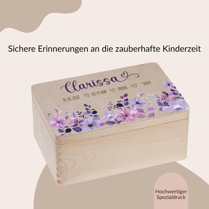 Erinnerungskiste - Lila Blumenmotiv