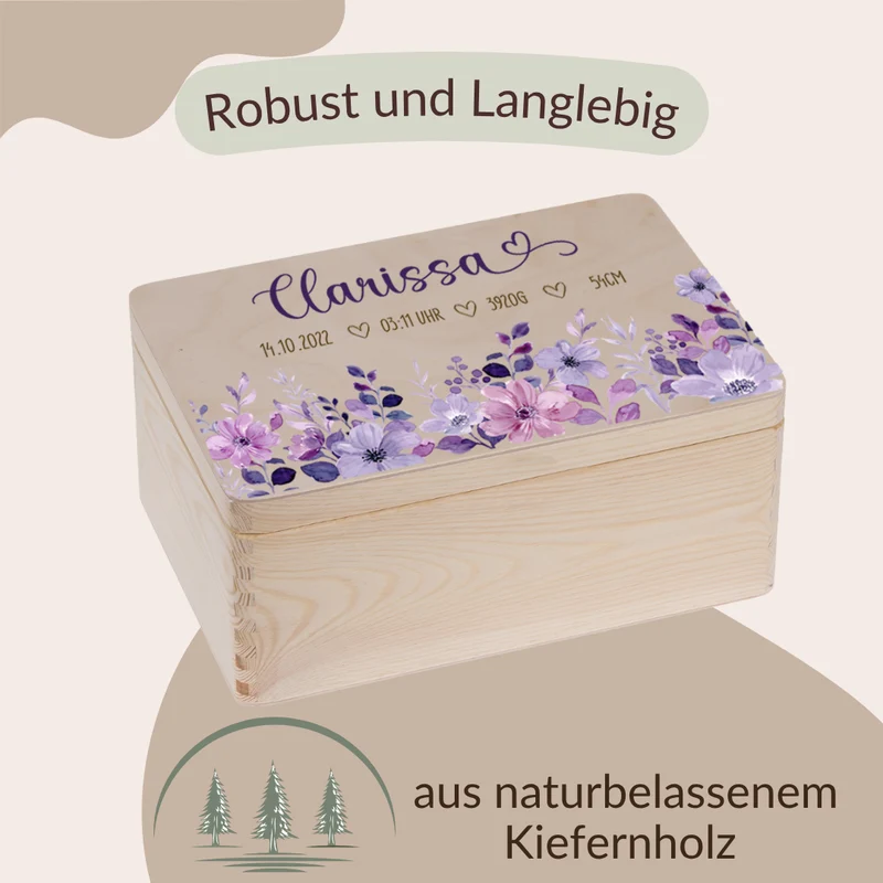 Erinnerungskiste - Lila Blumenmotiv