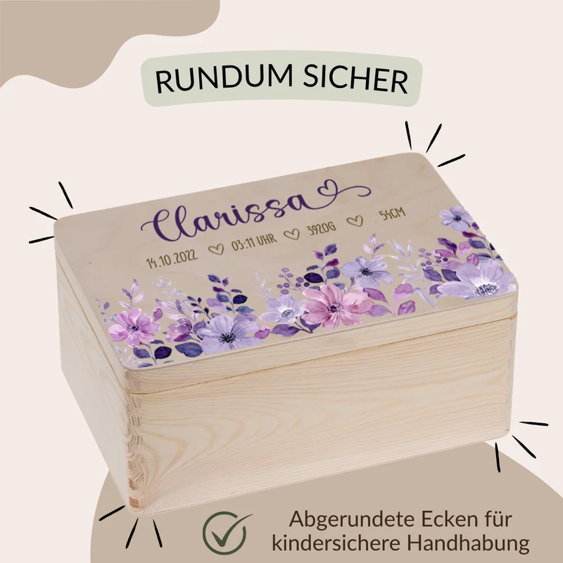 Erinnerungskiste - Lila Blumenmotiv