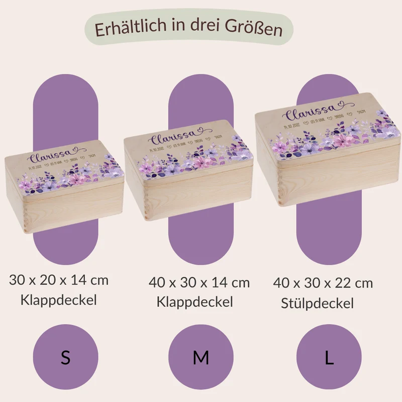 Erinnerungskiste - Lila Blumenmotiv