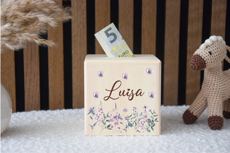 Spardose - mit Lila Blumen