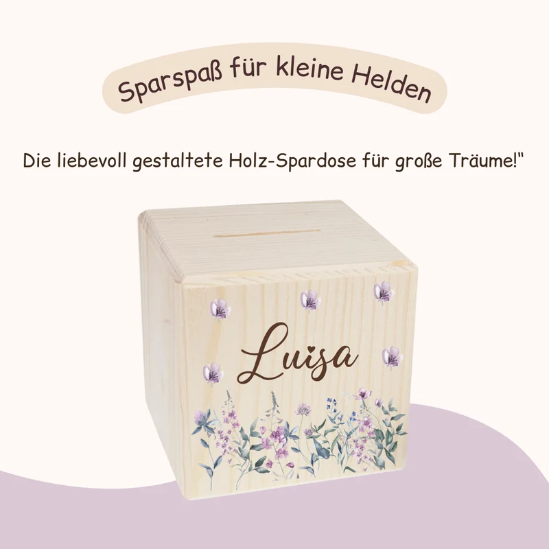 Spardose - mit Lila Blumen