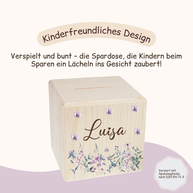 Spardose - mit Lila Blumen