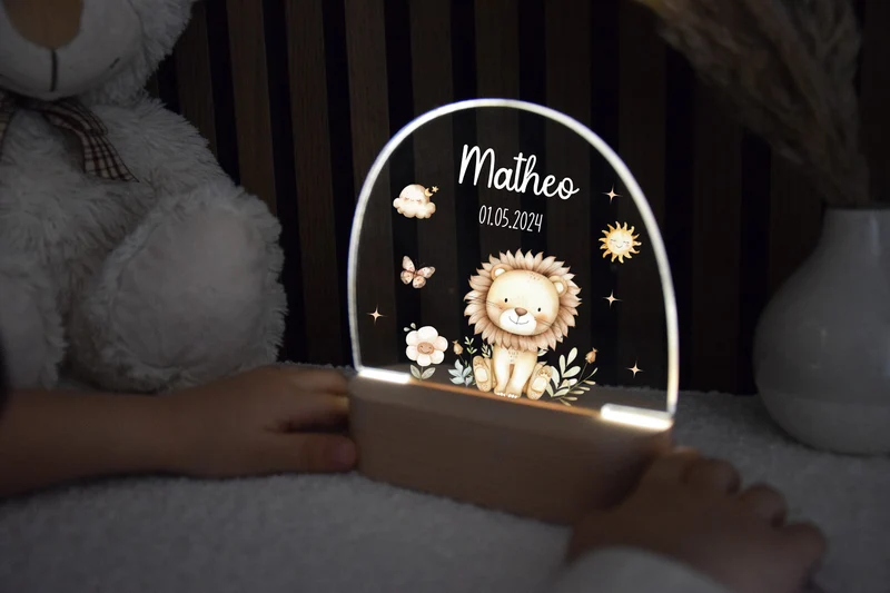 Nachtlicht Kinder - Waldtieren, Löwe, Bär, Hase, Reh, Einhorn und Waschbär