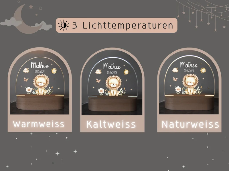 Nachtlicht Kinder - Waldtieren, Löwe, Bär, Hase, Reh, Einhorn und Waschbär
