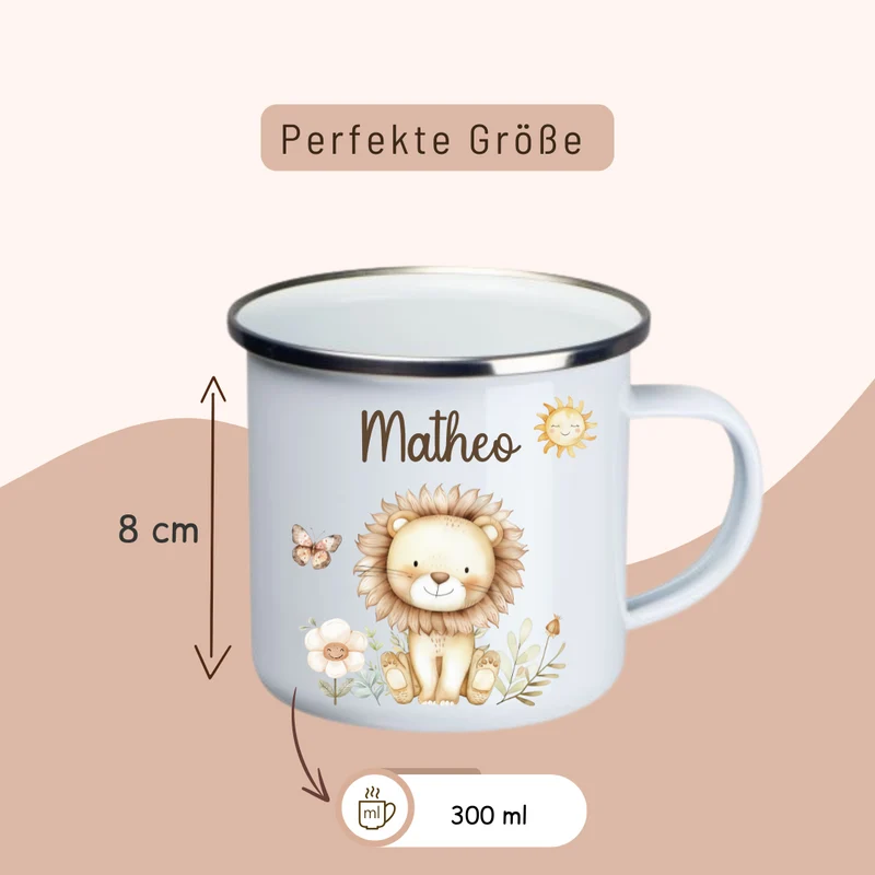 Kinder Tasse personalisiert - Waldtieren, Löwe, Hase, Reh, Einhorn und Waschbär
