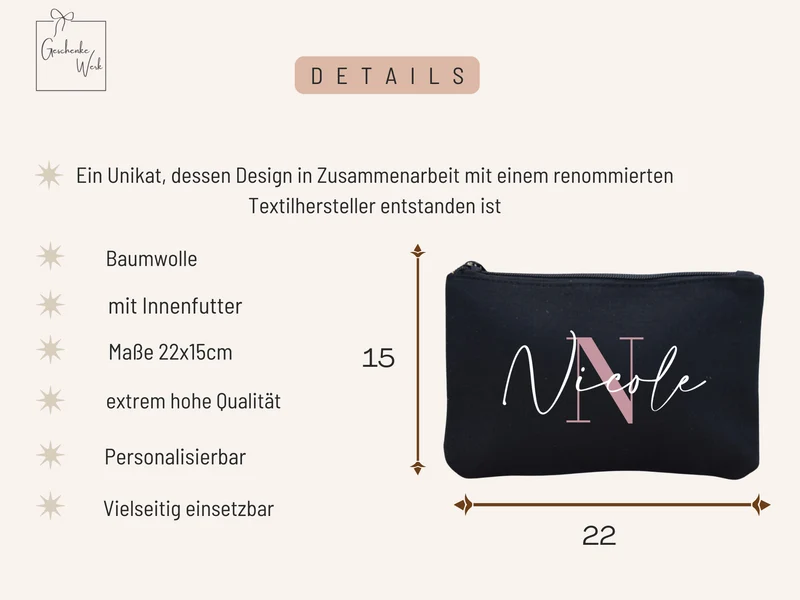 Personalisierte Kosmetiktasche mit Namen und Intital