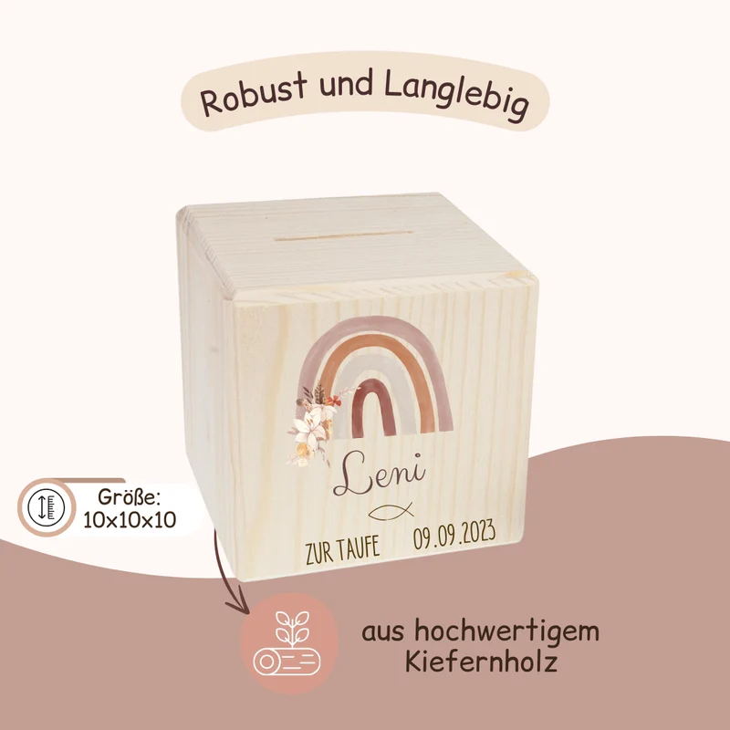 Spardose - Taufe Regenbogen Rosa Blumen