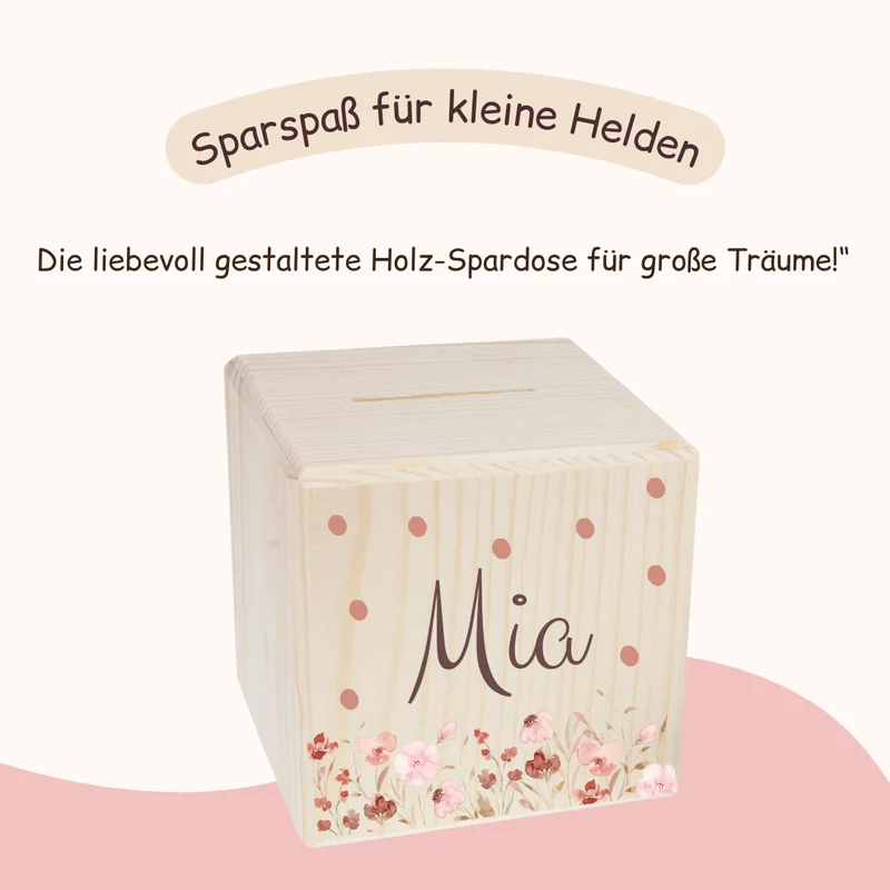 Spardose - mit rosa Blumen