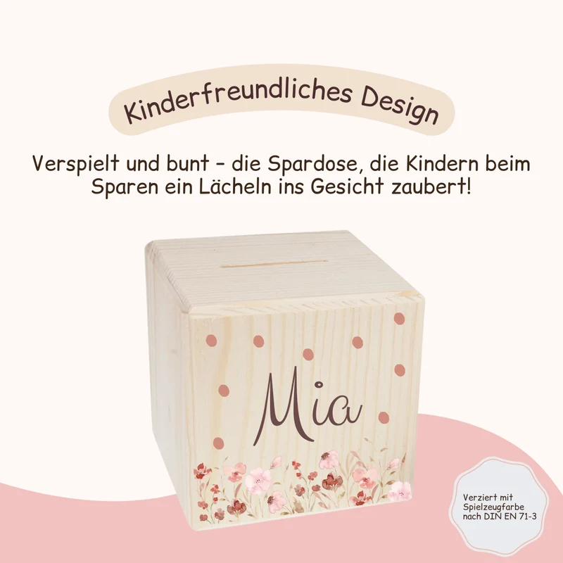 Spardose - mit rosa Blumen