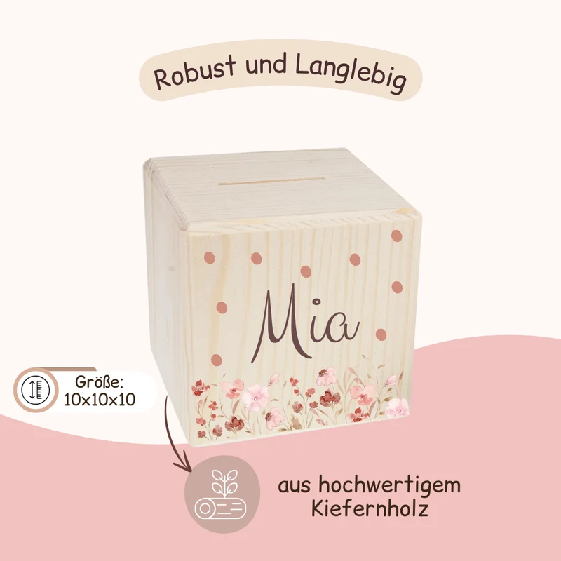 Spardose - mit rosa Blumen