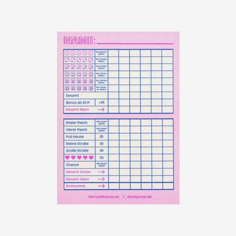 Würfelspiel-Block Pink