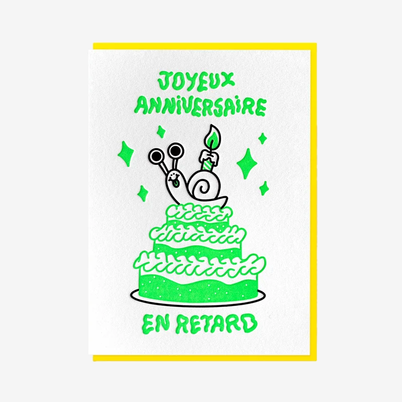 Joyeux Anniversaire en retard Letterpress-Grußkarte