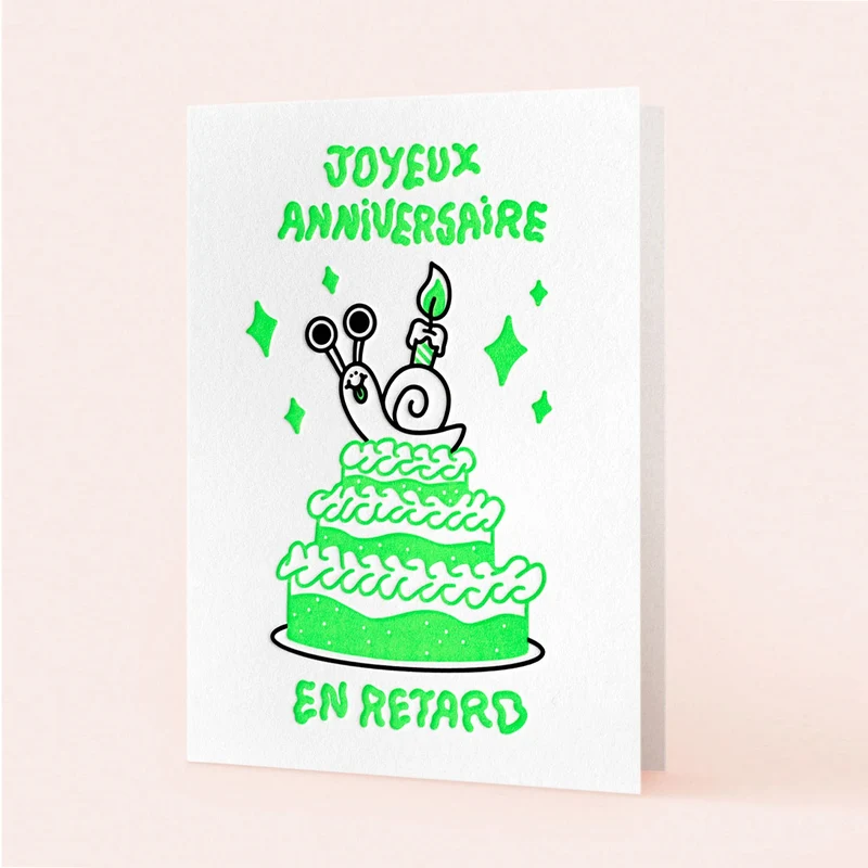 Joyeux Anniversaire en retard Letterpress-Grußkarte