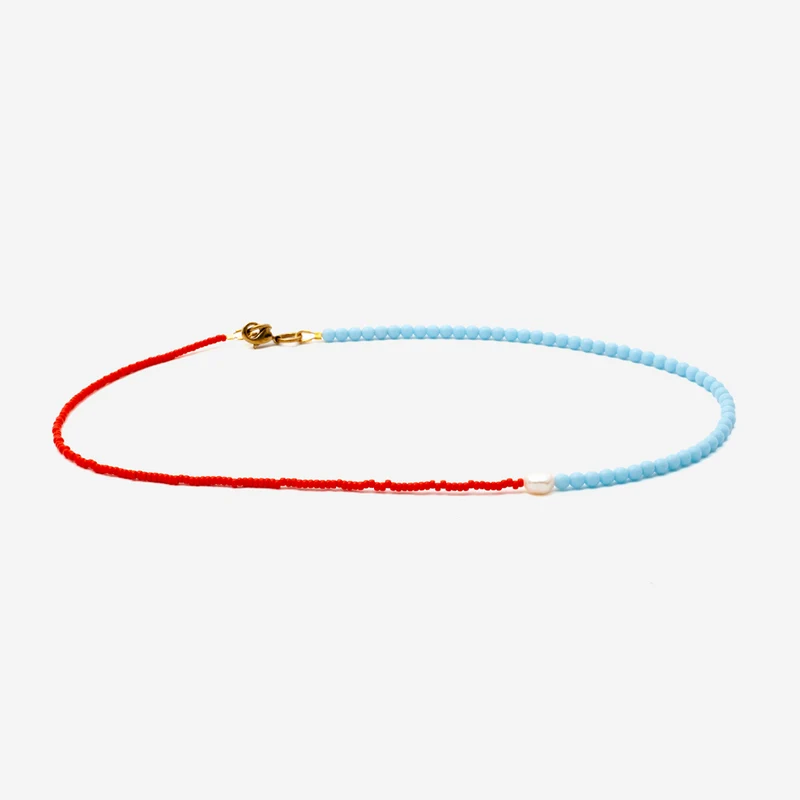Two Tone Choker Necklace Red + Turquoise