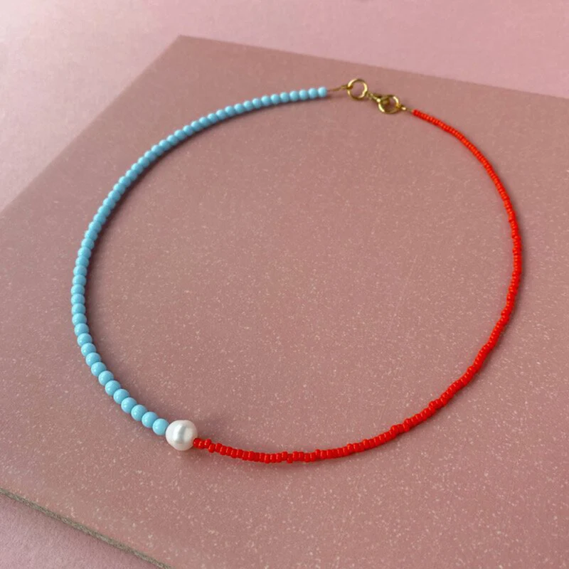 Two Tone Choker Necklace Red + Turquoise