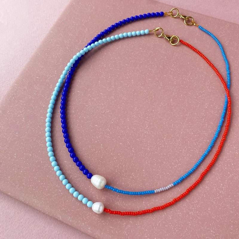 Two Tone Choker Necklace Red + Turquoise