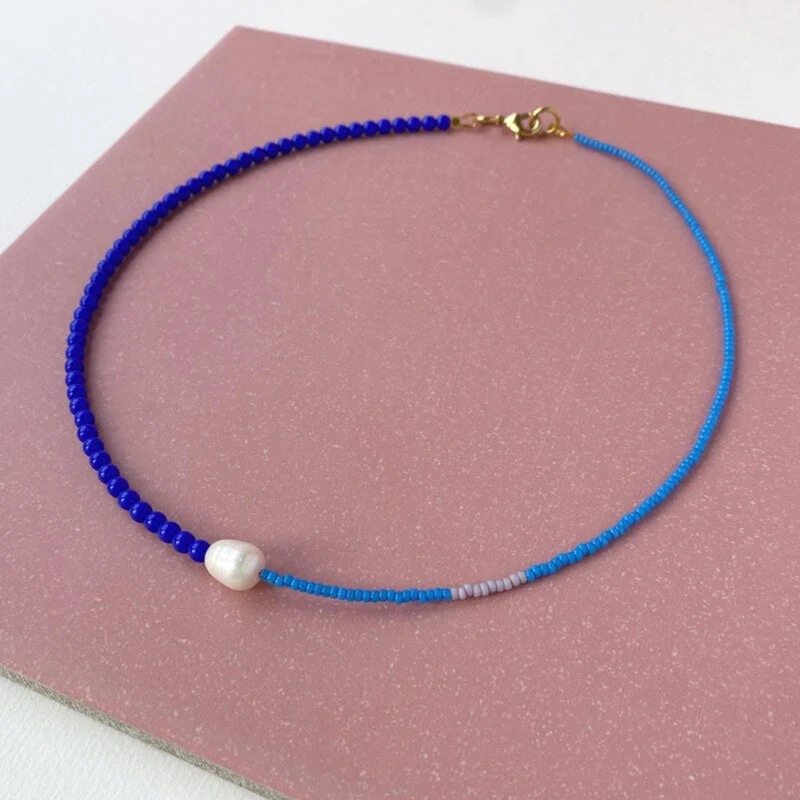 Two Tone Choker Necklace Cobalt Blue