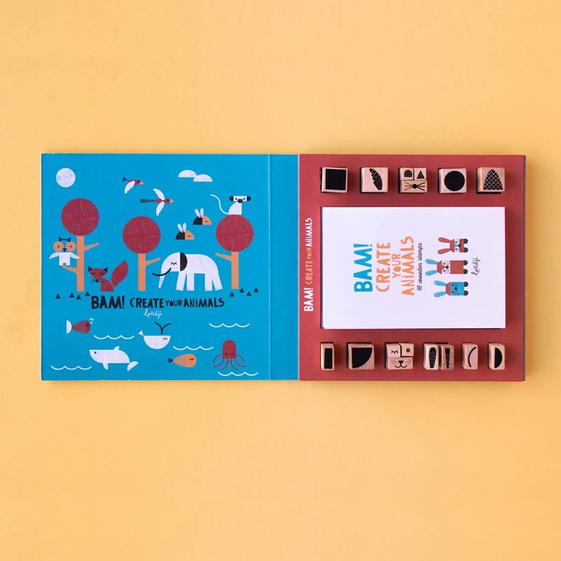 Bam! Create Your Animals - Set mit 16 Holzstempeln