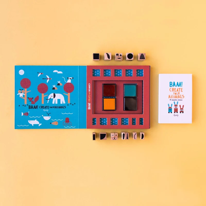 Bam! Create Your Animals - Set mit 16 Holzstempeln