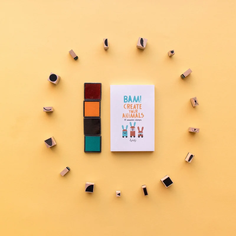 Bam! Create Your Animals - Set mit 16 Holzstempeln