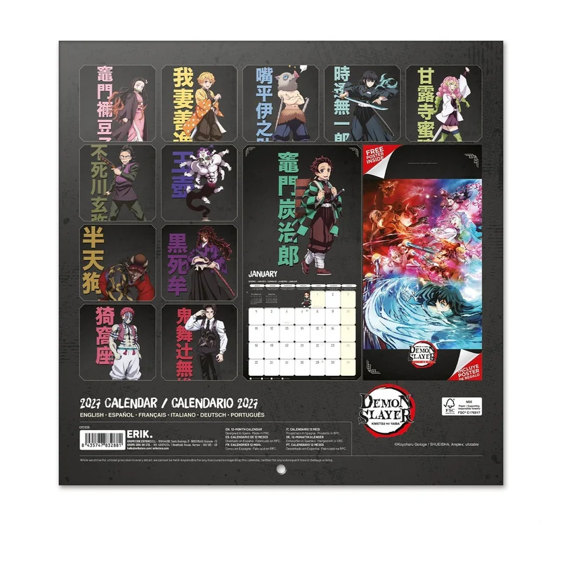 Demon Slayer Wandkalender 2027 30 x 30 cm